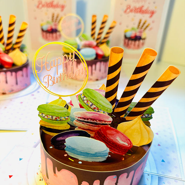 Happy Birthday Cake with Colourful Macarons Origami Pop Cards 3D Pop Up Greeting Card Thank You Handmade Gift Thinking of You Happy Birthday Occasion Australiana Celebrate the Beauty and Happiness During Special Day Best Wishes Gift
