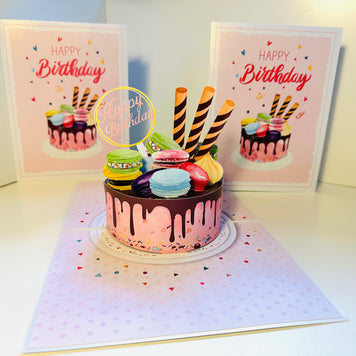 Happy Birthday Cake with Colourful Macarons Origami Pop Cards 3D Pop Up Greeting Card Thank You Handmade Gift Thinking of You Happy Birthday Occasion Australiana Celebrate the Beauty and Happiness During Special Day Best Wishes Gift