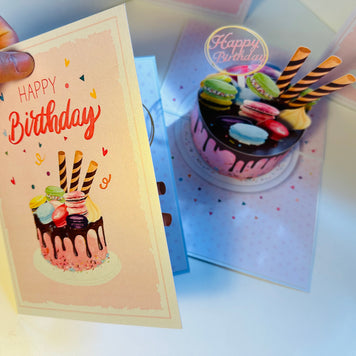 Happy Birthday Cake with Colourful Macarons Origami Pop Cards 3D Pop Up Greeting Card Thank You Handmade Gift Thinking of You Happy Birthday Occasion Australiana Celebrate the Beauty and Happiness During Special Day Best Wishes Gift
