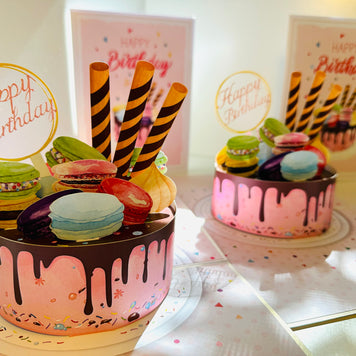 Happy Birthday Cake with Colourful Macarons Origami Pop Cards 3D Pop Up Greeting Card Thank You Handmade Gift Thinking of You Happy Birthday Occasion Australiana Celebrate the Beauty and Happiness During Special Day Best Wishes Gift