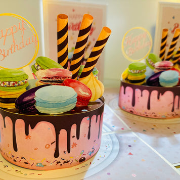 Happy Birthday Cake with Colourful Macarons Origami Pop Cards 3D Pop Up Greeting Card Thank You Handmade Gift Thinking of You Happy Birthday Occasion Australiana Celebrate the Beauty and Happiness During Special Day Best Wishes Gift