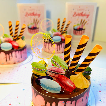 Happy Birthday Cake with Colourful Macarons Origami Pop Cards 3D Pop Up Greeting Card Thank You Handmade Gift Thinking of You Happy Birthday Occasion Australiana Celebrate the Beauty and Happiness During Special Day Best Wishes Gift