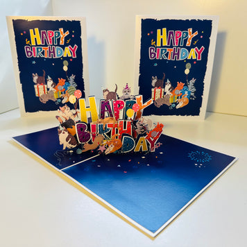 Happy Birthday Cat Party Origami Pop Cards 3D Pop Up Greeting Card Thank You Handmade Gift Thinking of You Happy Birthday Occasion Australiana Celebrate the Beauty and Happiness During Special Day Best Wishes Gift Perfect for Cat Lovers