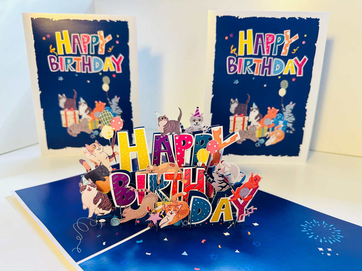 Happy Birthday Cat Party Origami Pop Cards 3D Pop Up Greeting Card Thank You Handmade Gift Thinking of You Happy Birthday Occasion Australiana Celebrate the Beauty and Happiness During Special Day Best Wishes Gift Perfect for Cat Lovers