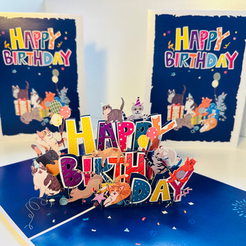 Happy Birthday Cat Party Origami Pop Cards 3D Pop Up Greeting Card Thank You Handmade Gift Thinking of You Happy Birthday Occasion Australiana Celebrate the Beauty and Happiness During Special Day Best Wishes Gift Perfect for Cat Lovers