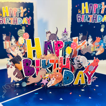 Happy Birthday Cat Party Origami Pop Cards 3D Pop Up Greeting Card Thank You Handmade Gift Thinking of You Happy Birthday Occasion Australiana Celebrate the Beauty and Happiness During Special Day Best Wishes Gift Perfect for Cat Lovers