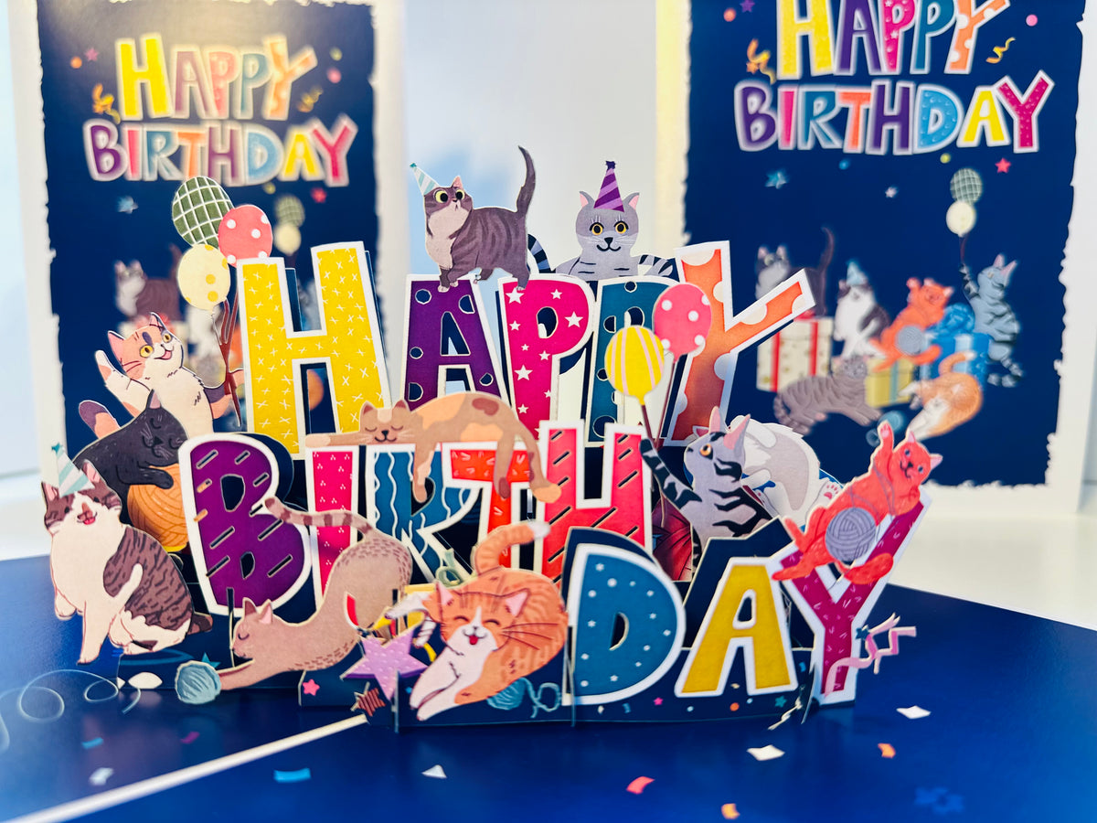 Happy Birthday Cat Party Origami Pop Cards 3D Pop Up Greeting Card Thank You Handmade Gift Thinking of You Happy Birthday Occasion Australiana Celebrate the Beauty and Happiness During Special Day Best Wishes Gift Perfect for Cat Lovers
