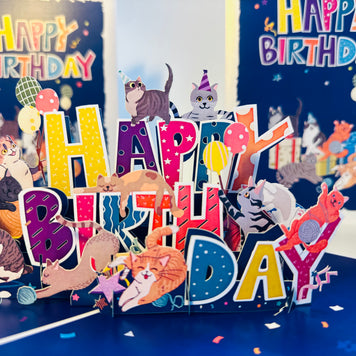Happy Birthday Cat Party Origami Pop Cards 3D Pop Up Greeting Card Thank You Handmade Gift Thinking of You Happy Birthday Occasion Australiana Celebrate the Beauty and Happiness During Special Day Best Wishes Gift Perfect for Cat Lovers