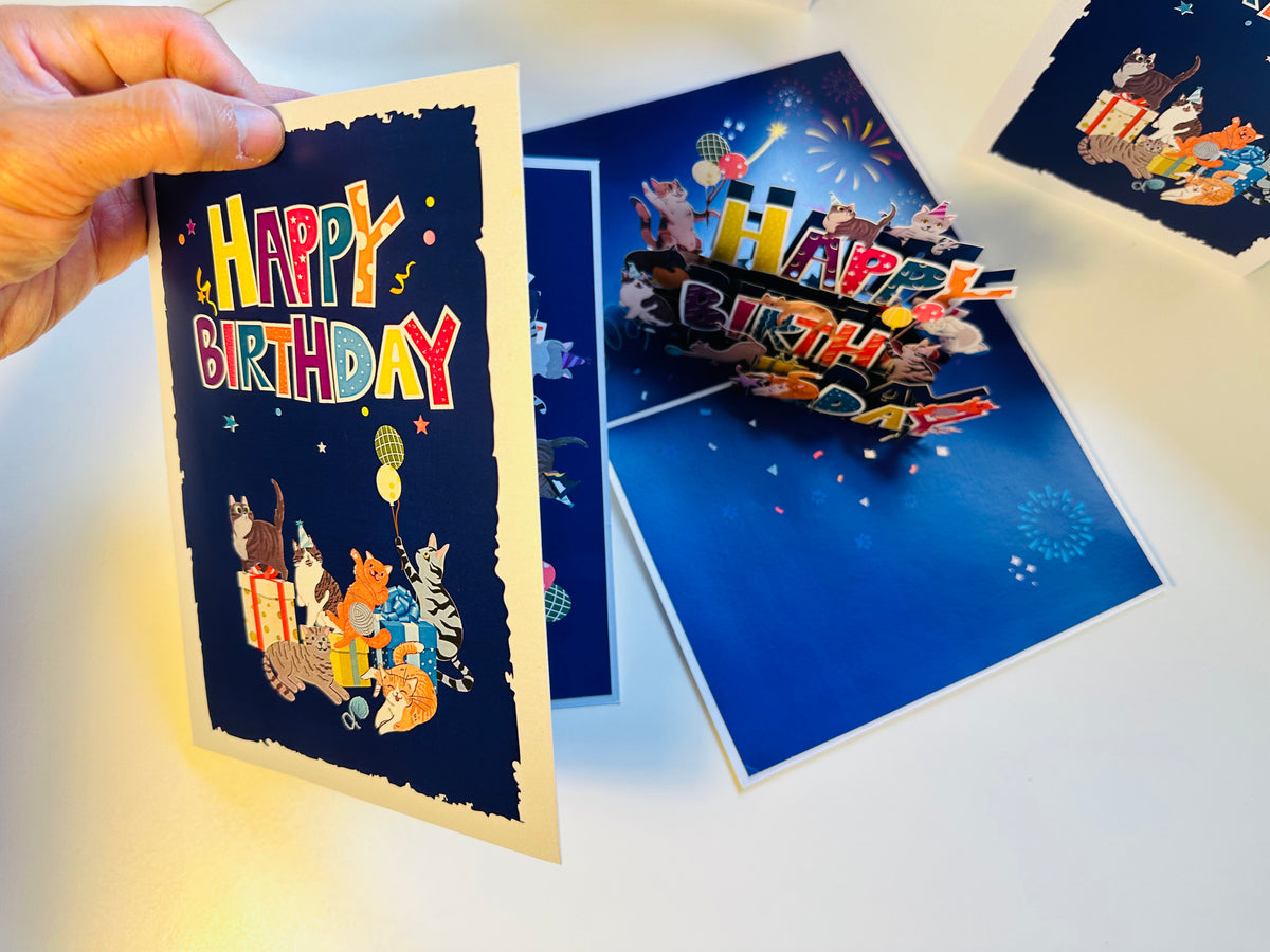 Happy Birthday Cat Party Origami Pop Cards 3D Pop Up Greeting Card Thank You Handmade Gift Thinking of You Happy Birthday Occasion Australiana Celebrate the Beauty and Happiness During Special Day Best Wishes Gift Perfect for Cat Lovers