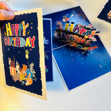 Happy Birthday Cat Party Origami Pop Cards 3D Pop Up Greeting Card Thank You Handmade Gift Thinking of You Happy Birthday Occasion Australiana Celebrate the Beauty and Happiness During Special Day Best Wishes Gift Perfect for Cat Lovers