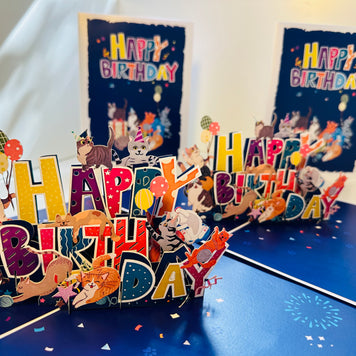 Happy Birthday Cat Party Origami Pop Cards 3D Pop Up Greeting Card Thank You Handmade Gift Thinking of You Happy Birthday Occasion Australiana Celebrate the Beauty and Happiness During Special Day Best Wishes Gift Perfect for Cat Lovers