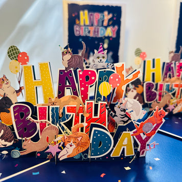 Happy Birthday Cat Party Origami Pop Cards 3D Pop Up Greeting Card Thank You Handmade Gift Thinking of You Happy Birthday Occasion Australiana Celebrate the Beauty and Happiness During Special Day Best Wishes Gift Perfect for Cat Lovers