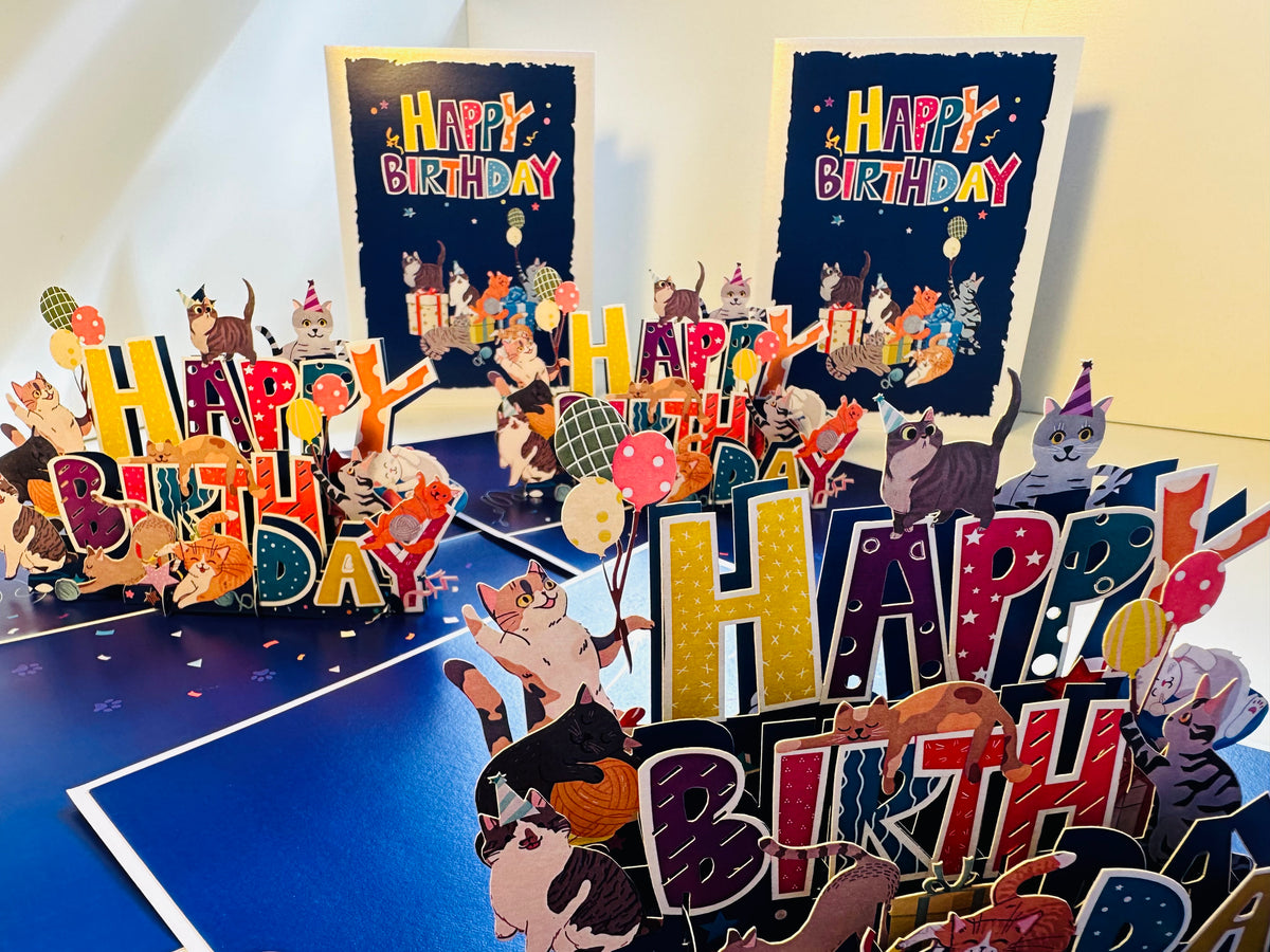 Happy Birthday Cat Party Origami Pop Cards 3D Pop Up Greeting Card Thank You Handmade Gift Thinking of You Happy Birthday Occasion Australiana Celebrate the Beauty and Happiness During Special Day Best Wishes Gift Perfect for Cat Lovers
