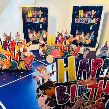 Happy Birthday Cat Party Origami Pop Cards 3D Pop Up Greeting Card Thank You Handmade Gift Thinking of You Happy Birthday Occasion Australiana Celebrate the Beauty and Happiness During Special Day Best Wishes Gift Perfect for Cat Lovers
