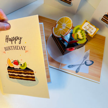 Happy Birthday Chocolate Cake with Mixed Fruits Origami Pop Cards 3D Pop Up Greeting Card Thank You Handmade Gift Thinking of You Happy Birthday Occasion Australiana Celebrate the Beauty and Happiness During Special Day Best Wishes Gift