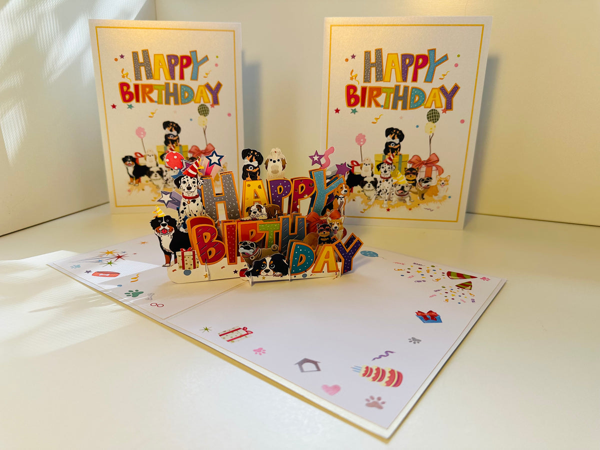 Happy Birthday Doggie Party Origami Pop Cards 3D Pop Up Greeting Card Thank You Handmade Gift Thinking of You Happy Birthday Occasion Australiana Celebrate the Beauty and Happiness During Special Day Best Wishes Gift Perfect for Dog Lovers