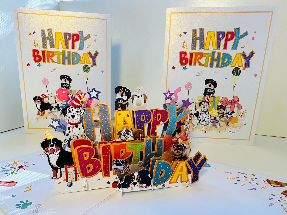 Happy Birthday Doggie Party Origami Pop Cards 3D Pop Up Greeting Card Thank You Handmade Gift Thinking of You Happy Birthday Occasion Australiana Celebrate the Beauty and Happiness During Special Day Best Wishes Gift Perfect for Dog Lovers