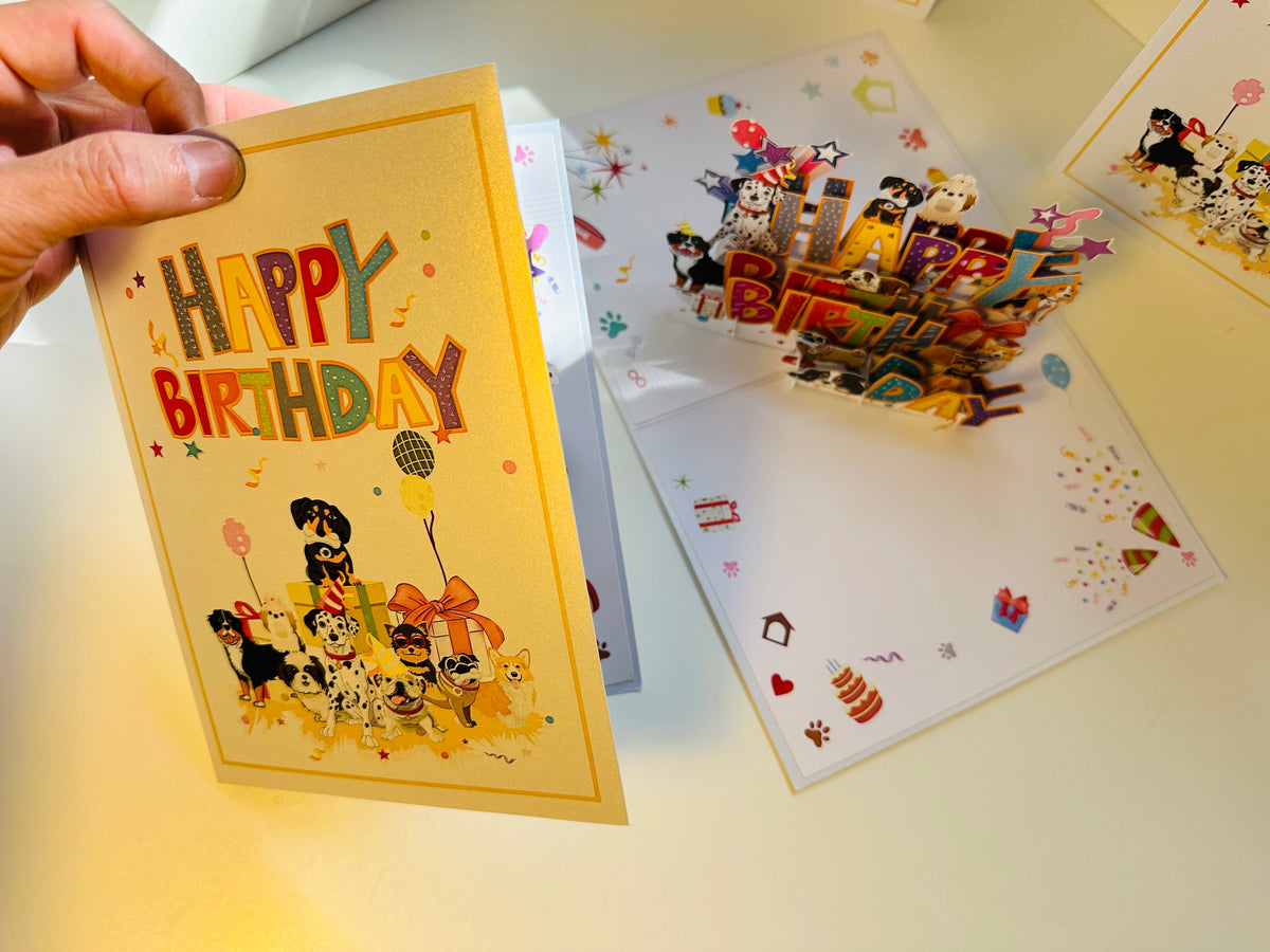 Happy Birthday Doggie Party Origami Pop Cards 3D Pop Up Greeting Card Thank You Handmade Gift Thinking of You Happy Birthday Occasion Australiana Celebrate the Beauty and Happiness During Special Day Best Wishes Gift Perfect for Dog Lovers