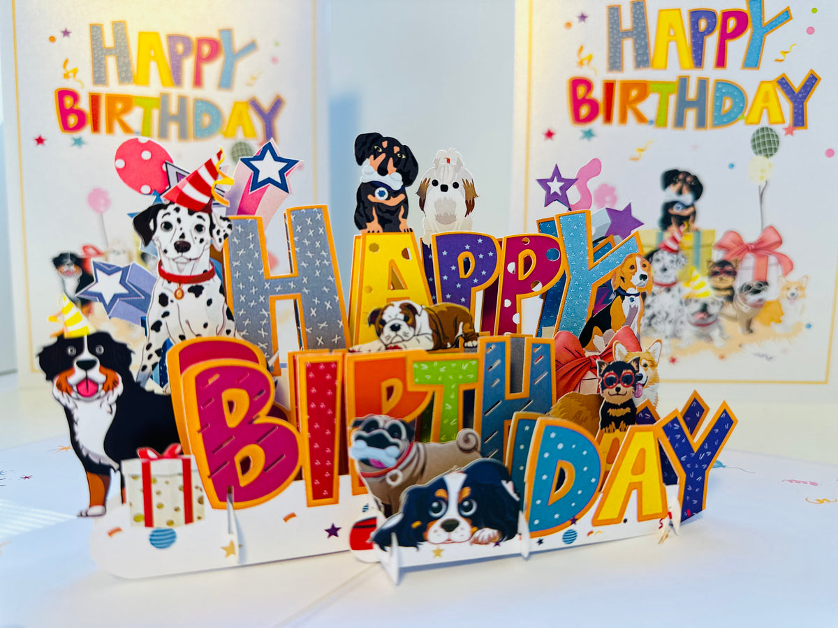 Happy Birthday Doggie Party Origami Pop Cards 3D Pop Up Greeting Card Thank You Handmade Gift Thinking of You Happy Birthday Occasion Australiana Celebrate the Beauty and Happiness During Special Day Best Wishes Gift Perfect for Dog Lovers