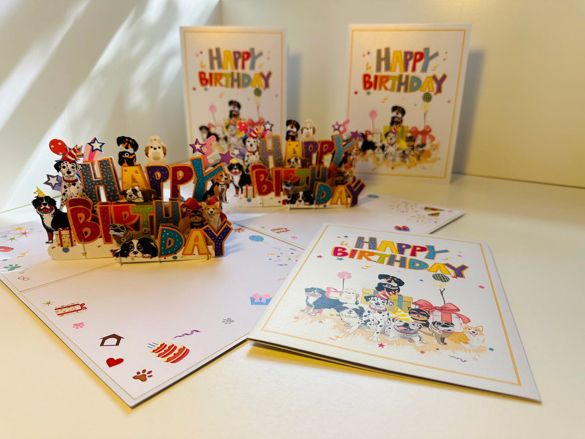 Happy Birthday Doggie Party Origami Pop Cards 3D Pop Up Greeting Card Thank You Handmade Gift Thinking of You Happy Birthday Occasion Australiana Celebrate the Beauty and Happiness During Special Day Best Wishes Gift Perfect for Dog Lovers