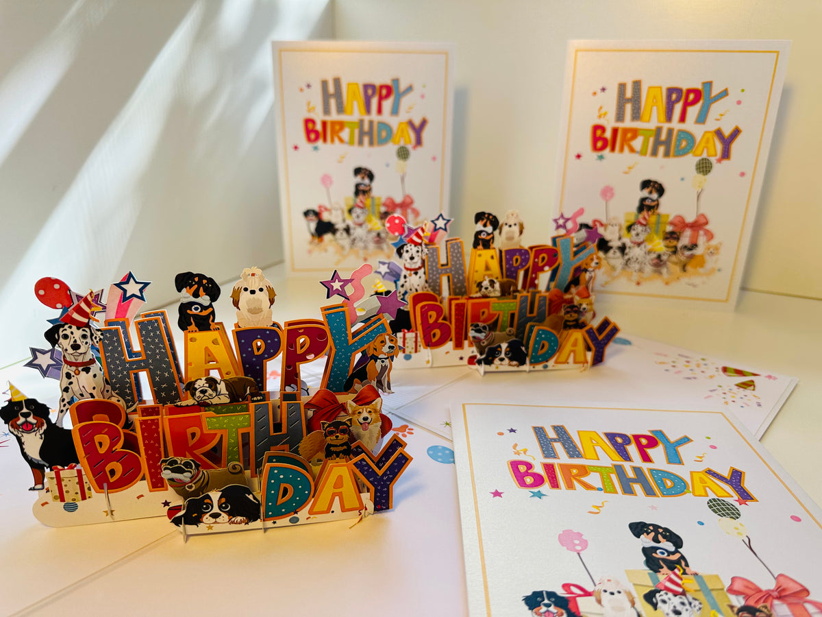 Happy Birthday Doggie Party Origami Pop Cards 3D Pop Up Greeting Card Thank You Handmade Gift Thinking of You Happy Birthday Occasion Australiana Celebrate the Beauty and Happiness During Special Day Best Wishes Gift Perfect for Dog Lovers