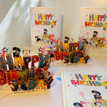 Happy Birthday Doggie Party Origami Pop Cards 3D Pop Up Greeting Card Thank You Handmade Gift Thinking of You Happy Birthday Occasion Australiana Celebrate the Beauty and Happiness During Special Day Best Wishes Gift Perfect for Dog Lovers
