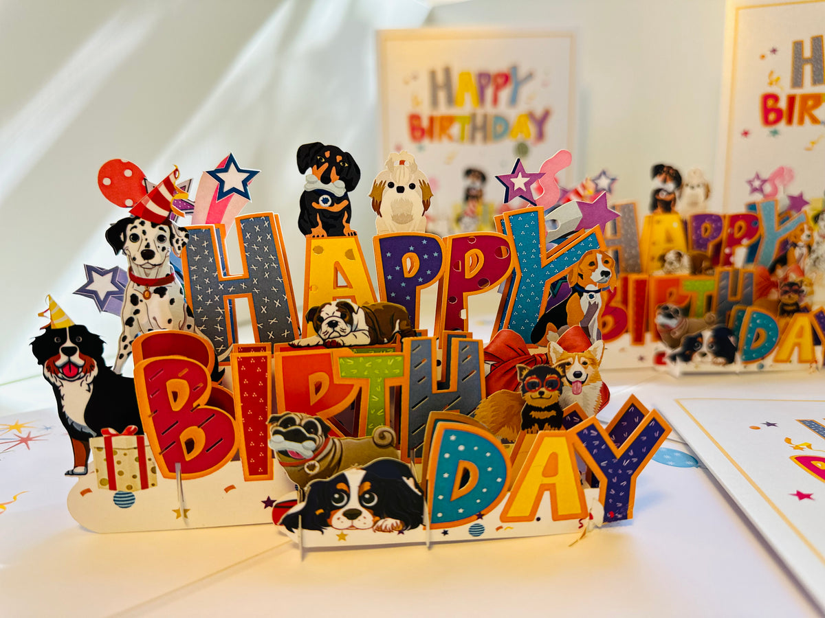 Happy Birthday Doggie Party Origami Pop Cards 3D Pop Up Greeting Card Thank You Handmade Gift Thinking of You Happy Birthday Occasion Australiana Celebrate the Beauty and Happiness During Special Day Best Wishes Gift Perfect for Dog Lovers