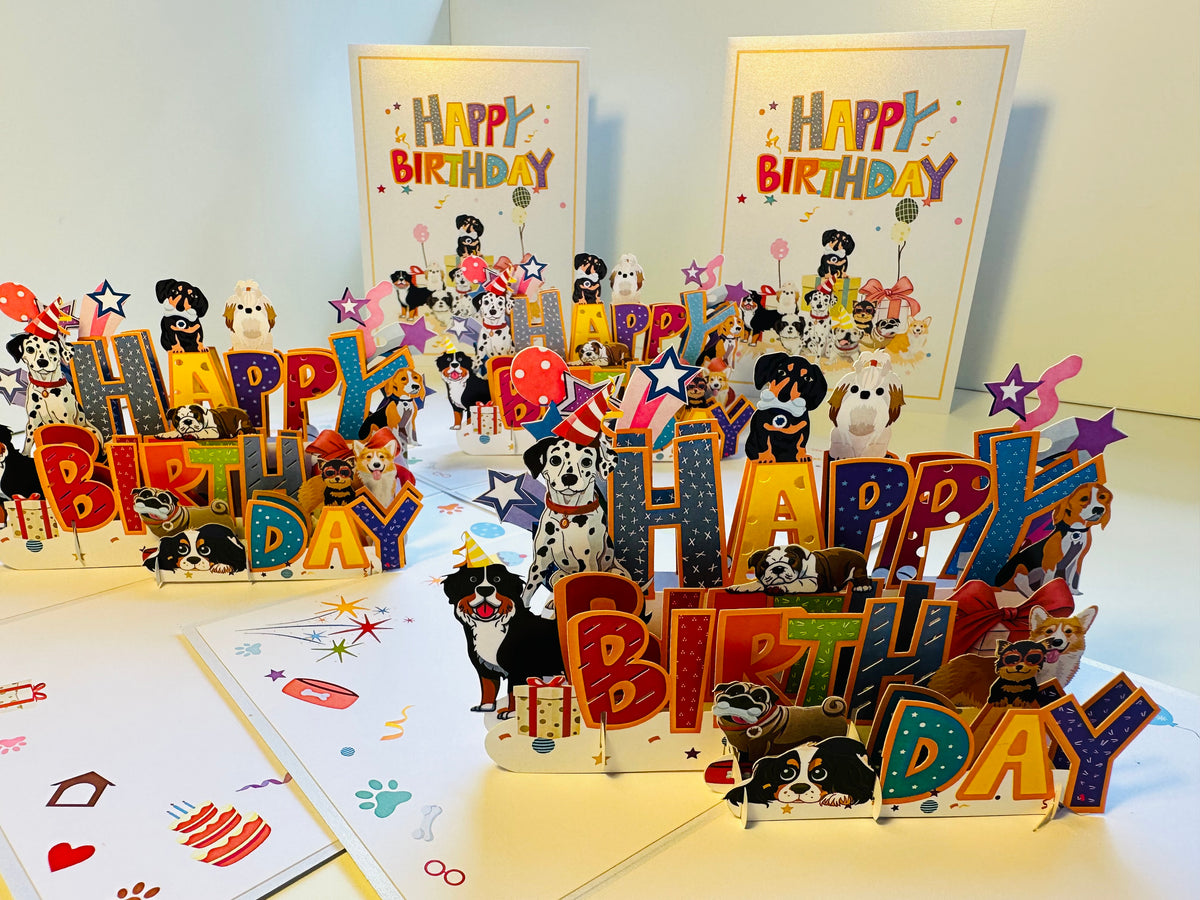 Happy Birthday Doggie Party Origami Pop Cards 3D Pop Up Greeting Card Thank You Handmade Gift Thinking of You Happy Birthday Occasion Australiana Celebrate the Beauty and Happiness During Special Day Best Wishes Gift Perfect for Dog Lovers