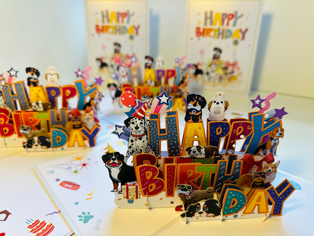 Happy Birthday Doggie Party Origami Pop Cards 3D Pop Up Greeting Card Thank You Handmade Gift Thinking of You Happy Birthday Occasion Australiana Celebrate the Beauty and Happiness During Special Day Best Wishes Gift Perfect for Dog Lovers