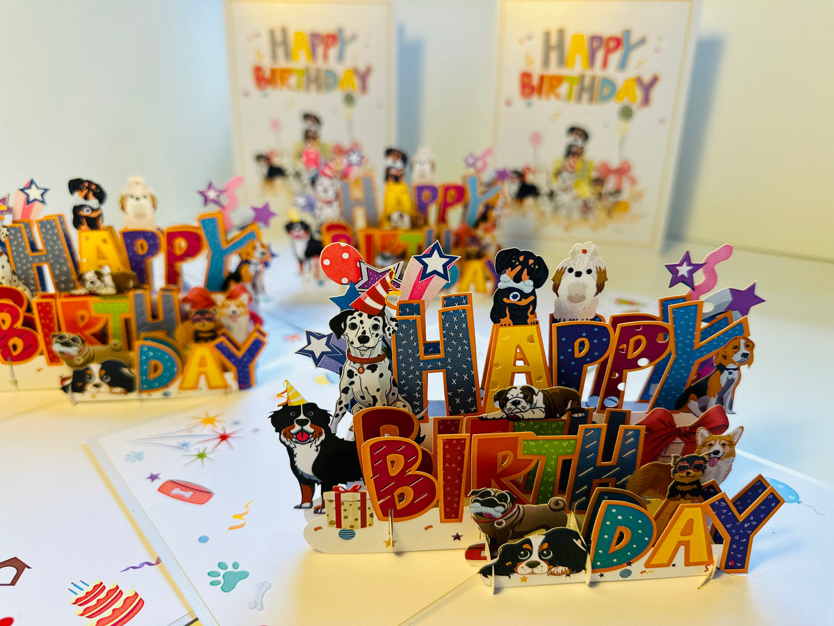 Happy Birthday Doggie Party Origami Pop Cards 3D Pop Up Greeting Card Thank You Handmade Gift Thinking of You Happy Birthday Occasion Australiana Celebrate the Beauty and Happiness During Special Day Best Wishes Gift Perfect for Dog Lovers