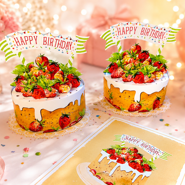Happy Birthday Strawberry Cake Origami Pop Cards 3D Pop Up Greeting Card Thank You Handmade Gift Thinking of You Happy Birthday Occasion Australiana Celebrate the Beauty and Happiness During Special Day Best Wishes Gift