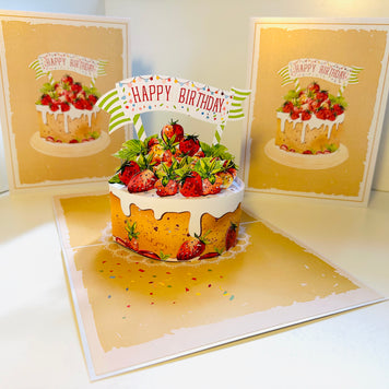 Happy Birthday Strawberry Cake Origami Pop Cards 3D Pop Up Greeting Card Thank You Handmade Gift Thinking of You Happy Birthday Occasion Australiana Celebrate the Beauty and Happiness During Special Day Best Wishes Gift