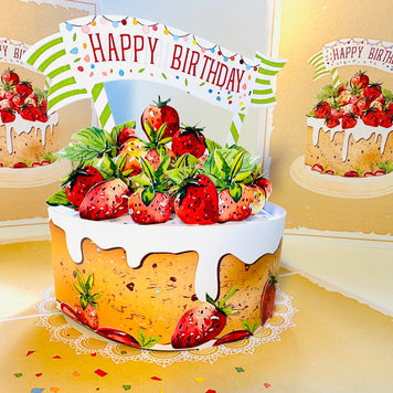 Happy Birthday Strawberry Cake Origami Pop Cards 3D Pop Up Greeting Card Thank You Handmade Gift Thinking of You Happy Birthday Occasion Australiana Celebrate the Beauty and Happiness During Special Day Best Wishes Gift