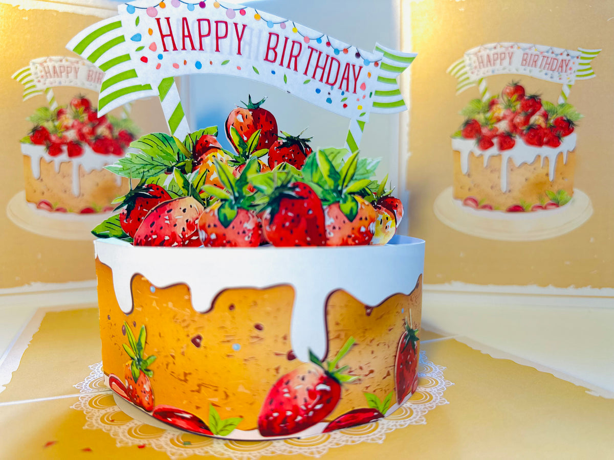 Happy Birthday Strawberry Cake Origami Pop Cards 3D Pop Up Greeting Card Thank You Handmade Gift Thinking of You Happy Birthday Occasion Australiana Celebrate the Beauty and Happiness During Special Day Best Wishes Gift