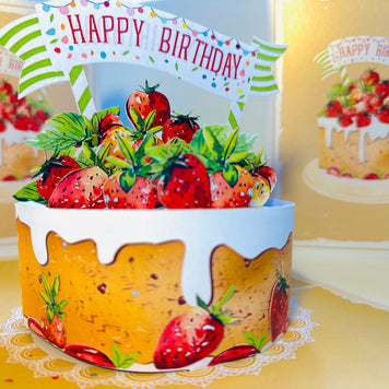 Happy Birthday Strawberry Cake Origami Pop Cards 3D Pop Up Greeting Card Thank You Handmade Gift Thinking of You Happy Birthday Occasion Australiana Celebrate the Beauty and Happiness During Special Day Best Wishes Gift
