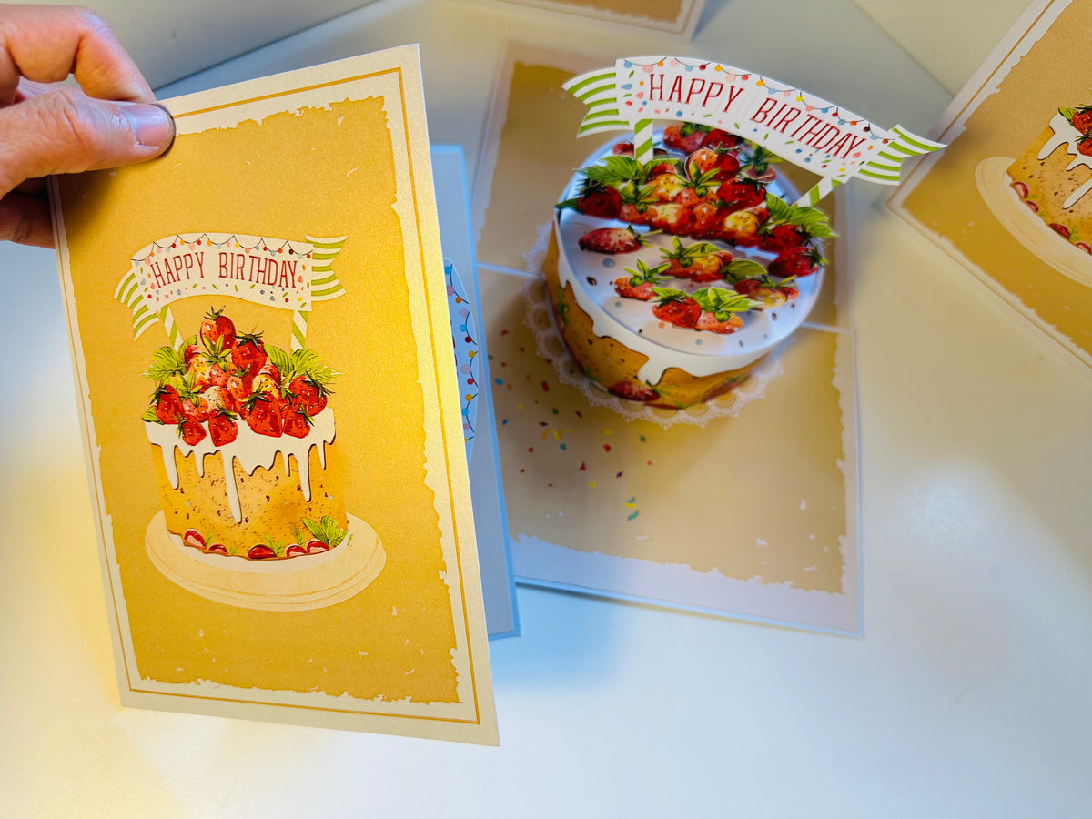 Happy Birthday Strawberry Cake Origami Pop Cards 3D Pop Up Greeting Card Thank You Handmade Gift Thinking of You Happy Birthday Occasion Australiana Celebrate the Beauty and Happiness During Special Day Best Wishes Gift