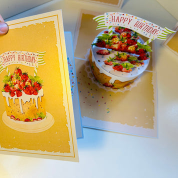 Happy Birthday Strawberry Cake Origami Pop Cards 3D Pop Up Greeting Card Thank You Handmade Gift Thinking of You Happy Birthday Occasion Australiana Celebrate the Beauty and Happiness During Special Day Best Wishes Gift