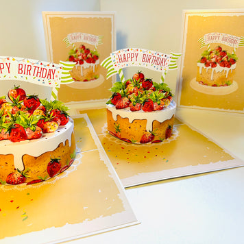 Happy Birthday Strawberry Cake Origami Pop Cards 3D Pop Up Greeting Card Thank You Handmade Gift Thinking of You Happy Birthday Occasion Australiana Celebrate the Beauty and Happiness During Special Day Best Wishes Gift