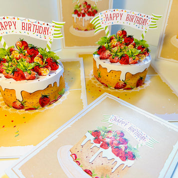 Happy Birthday Strawberry Cake Origami Pop Cards 3D Pop Up Greeting Card Thank You Handmade Gift Thinking of You Happy Birthday Occasion Australiana Celebrate the Beauty and Happiness During Special Day Best Wishes Gift
