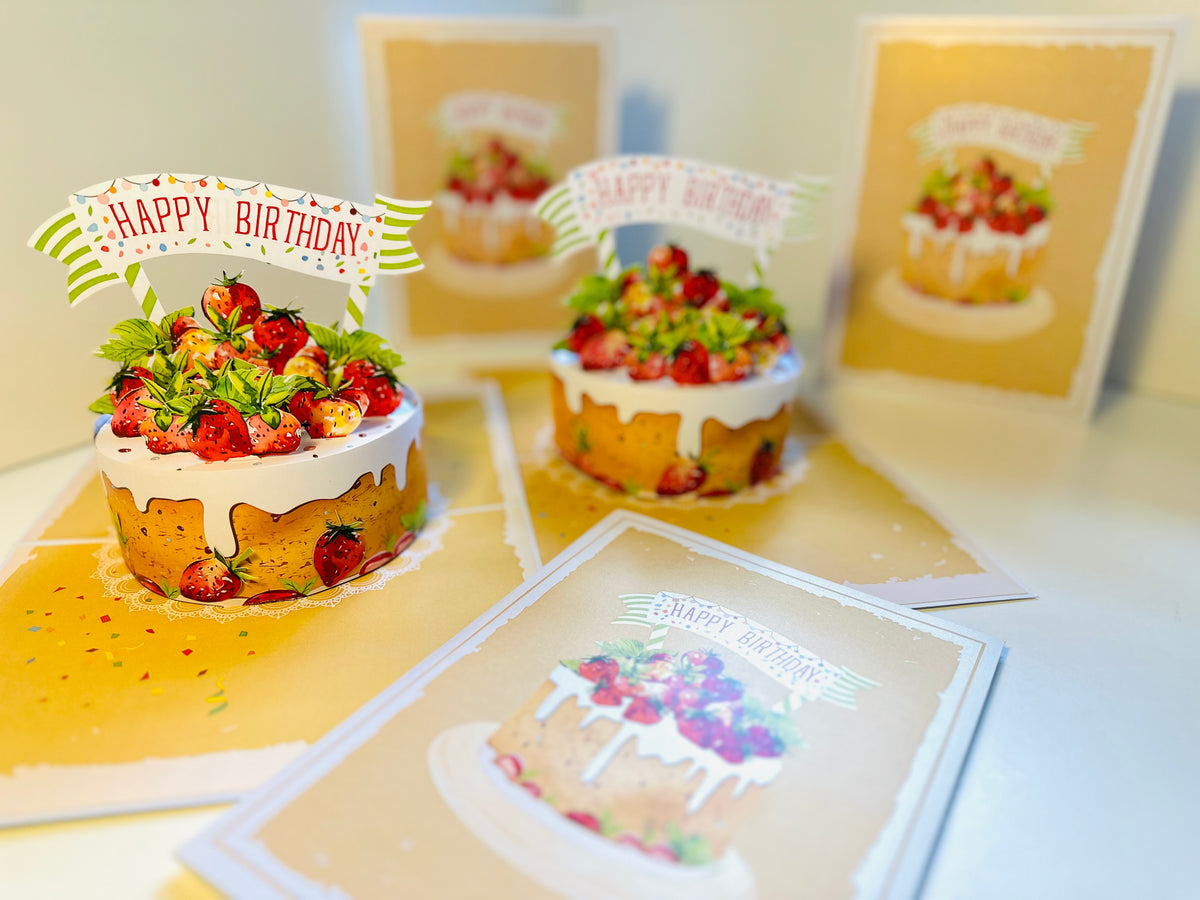 Happy Birthday Strawberry Cake Origami Pop Cards 3D Pop Up Greeting Card Thank You Handmade Gift Thinking of You Happy Birthday Occasion Australiana Celebrate the Beauty and Happiness During Special Day Best Wishes Gift