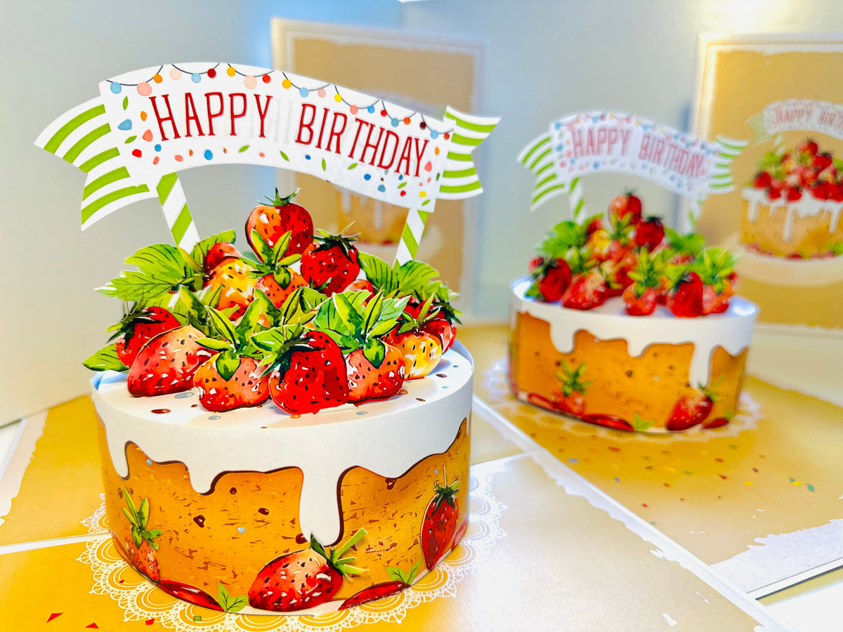 Happy Birthday Strawberry Cake Origami Pop Cards 3D Pop Up Greeting Card Thank You Handmade Gift Thinking of You Happy Birthday Occasion Australiana Celebrate the Beauty and Happiness During Special Day Best Wishes Gift