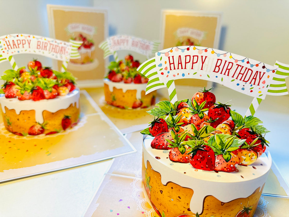 Happy Birthday Strawberry Cake Origami Pop Cards 3D Pop Up Greeting Card Thank You Handmade Gift Thinking of You Happy Birthday Occasion Australiana Celebrate the Beauty and Happiness During Special Day Best Wishes Gift
