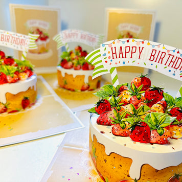 Happy Birthday Strawberry Cake Origami Pop Cards 3D Pop Up Greeting Card Thank You Handmade Gift Thinking of You Happy Birthday Occasion Australiana Celebrate the Beauty and Happiness During Special Day Best Wishes Gift