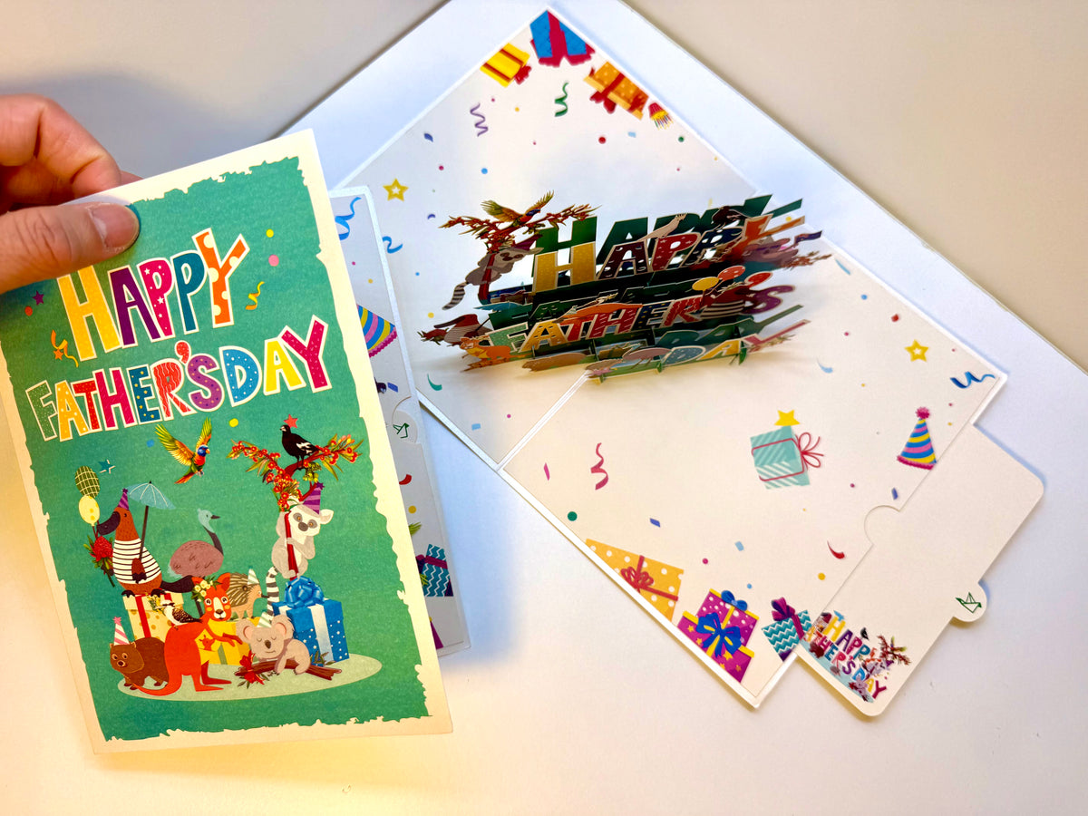 Happy Father’s Day with Adorable Australian Animals Origami Pop Cards 3D Pop Up Greeting Card Happy Birthday Thank You Handmade Gift Thinking of You Blank Card for Any Occasion Happy Mother's Day Happy Father's Australiana Celebration