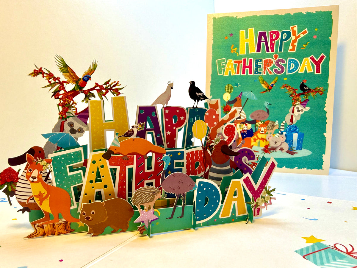 Happy Father’s Day with Adorable Australian Animals Origami Pop Cards 3D Pop Up Greeting Card Happy Birthday Thank You Handmade Gift Thinking of You Blank Card for Any Occasion Happy Mother's Day Happy Father's Australiana Celebration