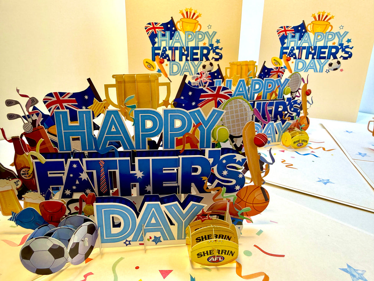 Happy Father’s Day with Aussie Sports & Games Origami Pop Cards 3D Pop Up Greeting Card Happy Birthday Thank You Handmade Gift Thinking of You Blank Card for Any Occasion Happy Mother's Day Happy Father's Australiana Celebration