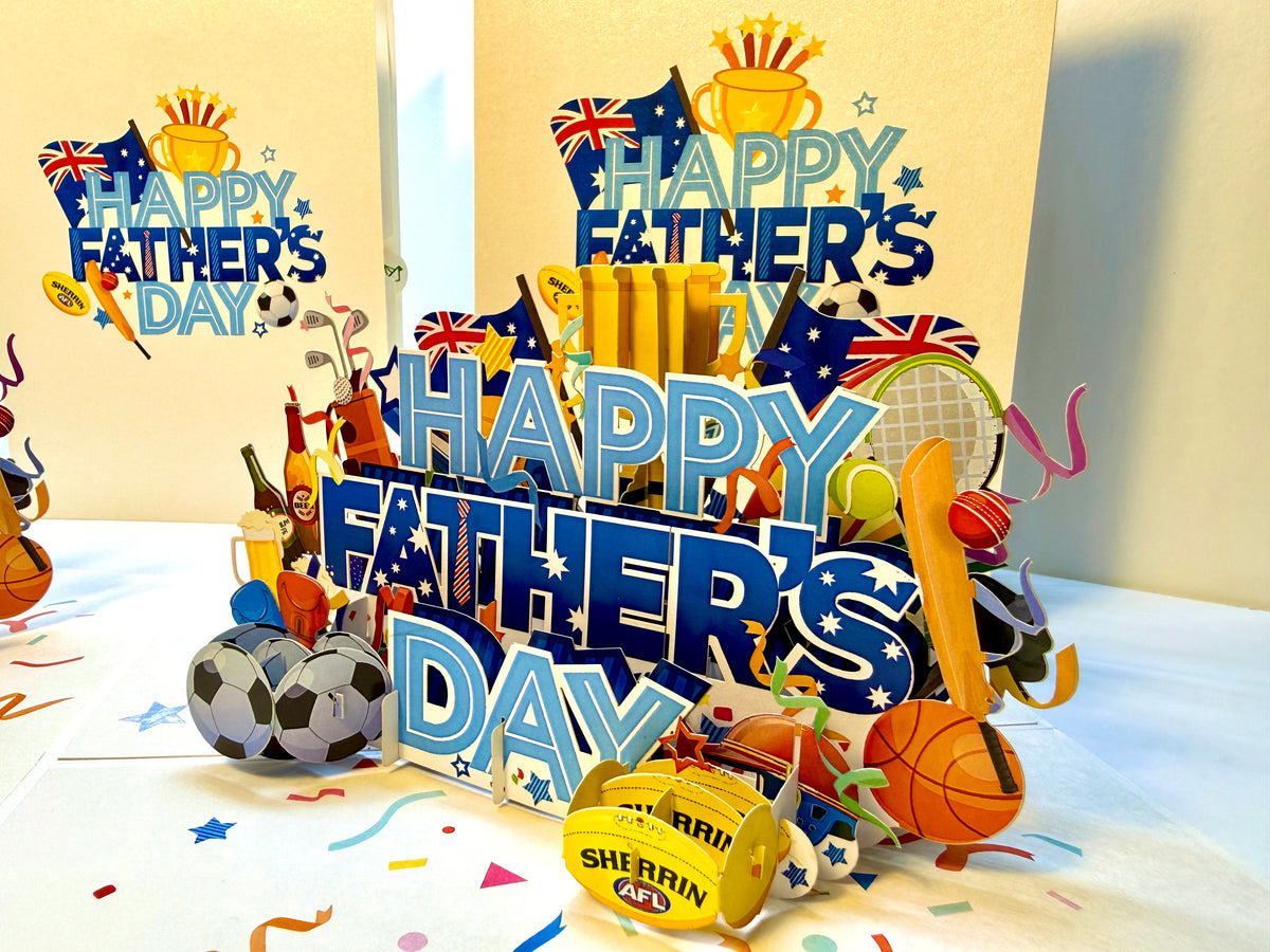 Happy Father’s Day with Aussie Sports & Games Origami Pop Cards 3D Pop Up Greeting Card Happy Birthday Thank You Handmade Gift Thinking of You Blank Card for Any Occasion Happy Mother's Day Happy Father's Australiana Celebration