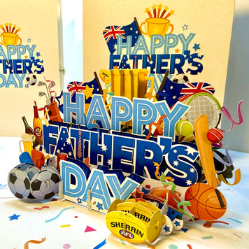 Happy Father’s Day with Aussie Sports & Games Origami Pop Cards 3D Pop Up Greeting Card Happy Birthday Thank You Handmade Gift Thinking of You Blank Card for Any Occasion Happy Mother's Day Happy Father's Australiana Celebration
