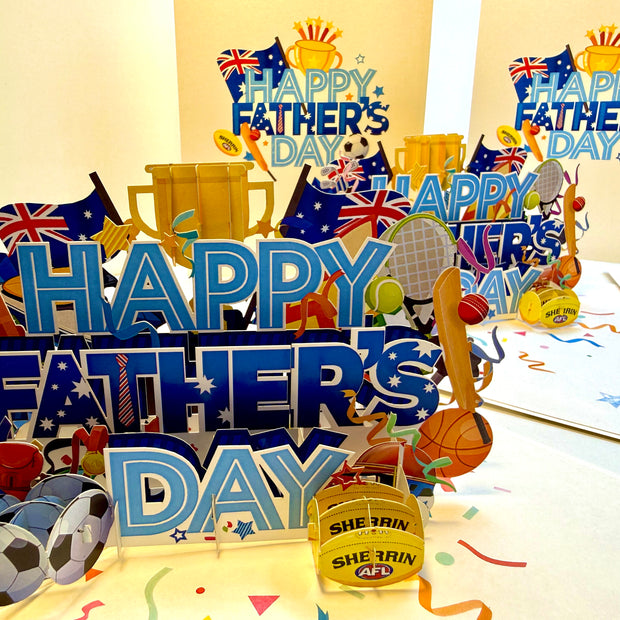 Happy Father’s Day with Aussie Sports & Games Origami Pop Cards 3D Pop Up Greeting Card Happy Birthday Thank You Handmade Gift Thinking of You Blank Card for Any Occasion Happy Mother's Day Happy Father's Australiana Celebration