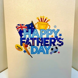 Happy Father’s Day with Aussie Sports & Games Origami Pop Cards 3D Pop Up Greeting Card Happy Birthday Thank You Handmade Gift Thinking of You Blank Card for Any Occasion Happy Mother's Day Happy Father's Australiana Celebration